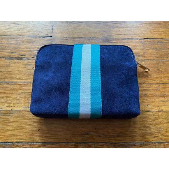 Retro Navy Blue Faux Suede Striped Zip Pouch/Clutch (NWOT) - Picture 6 of 9